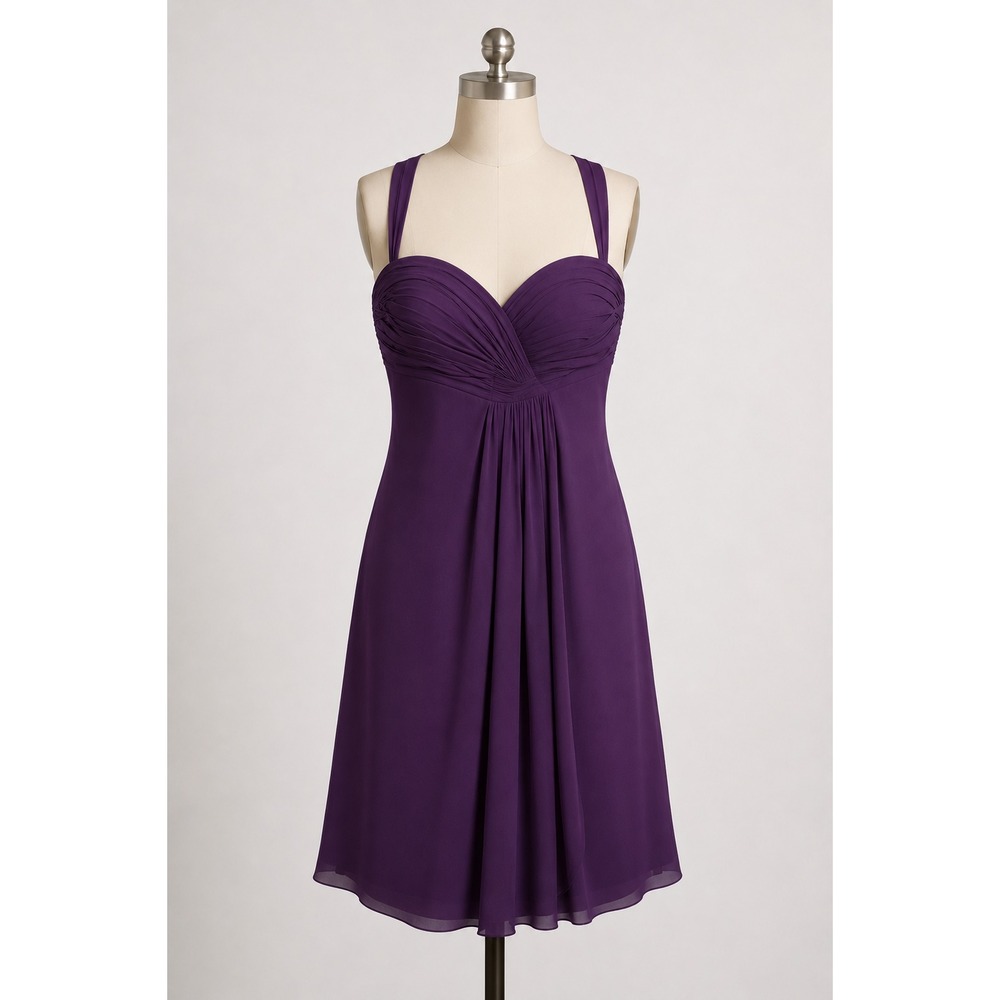 Bill Levkoff Plum Purple Halter Neck Ruched Chiffon Bridesmaid Dress 10 Cocktail